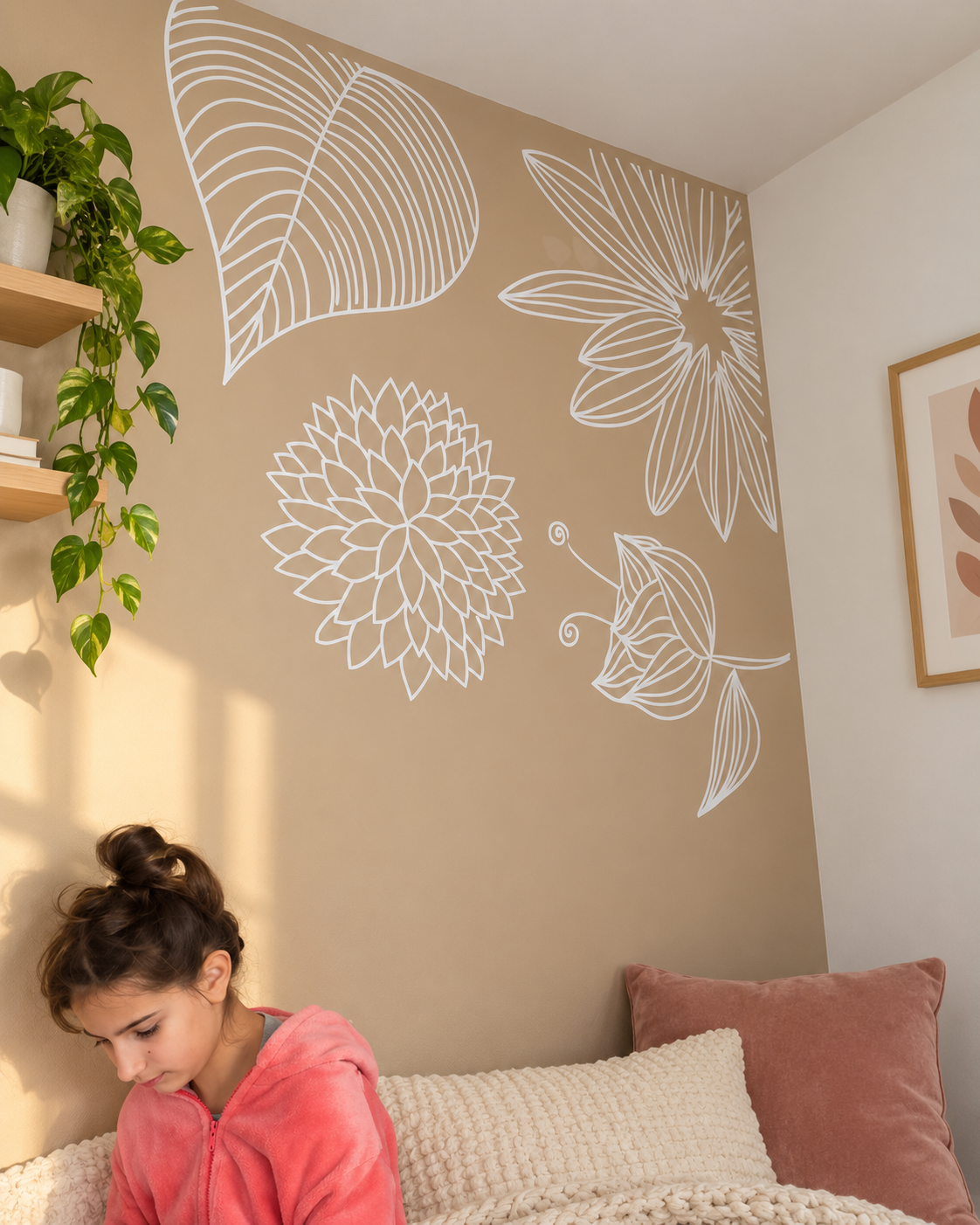 Vinilos botánicos lineales de XUL aplicados en una pared